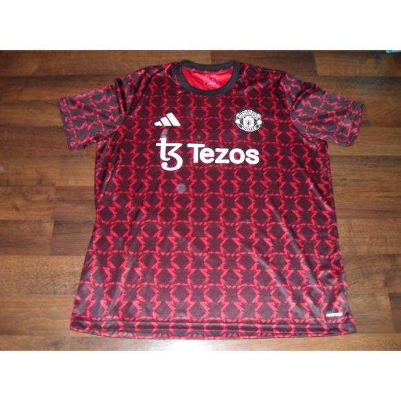 Adidas Soccer Jersey Manchester United Tezos Red‎ Black Aeroready Mens Size XXL - Picture 1 of 7